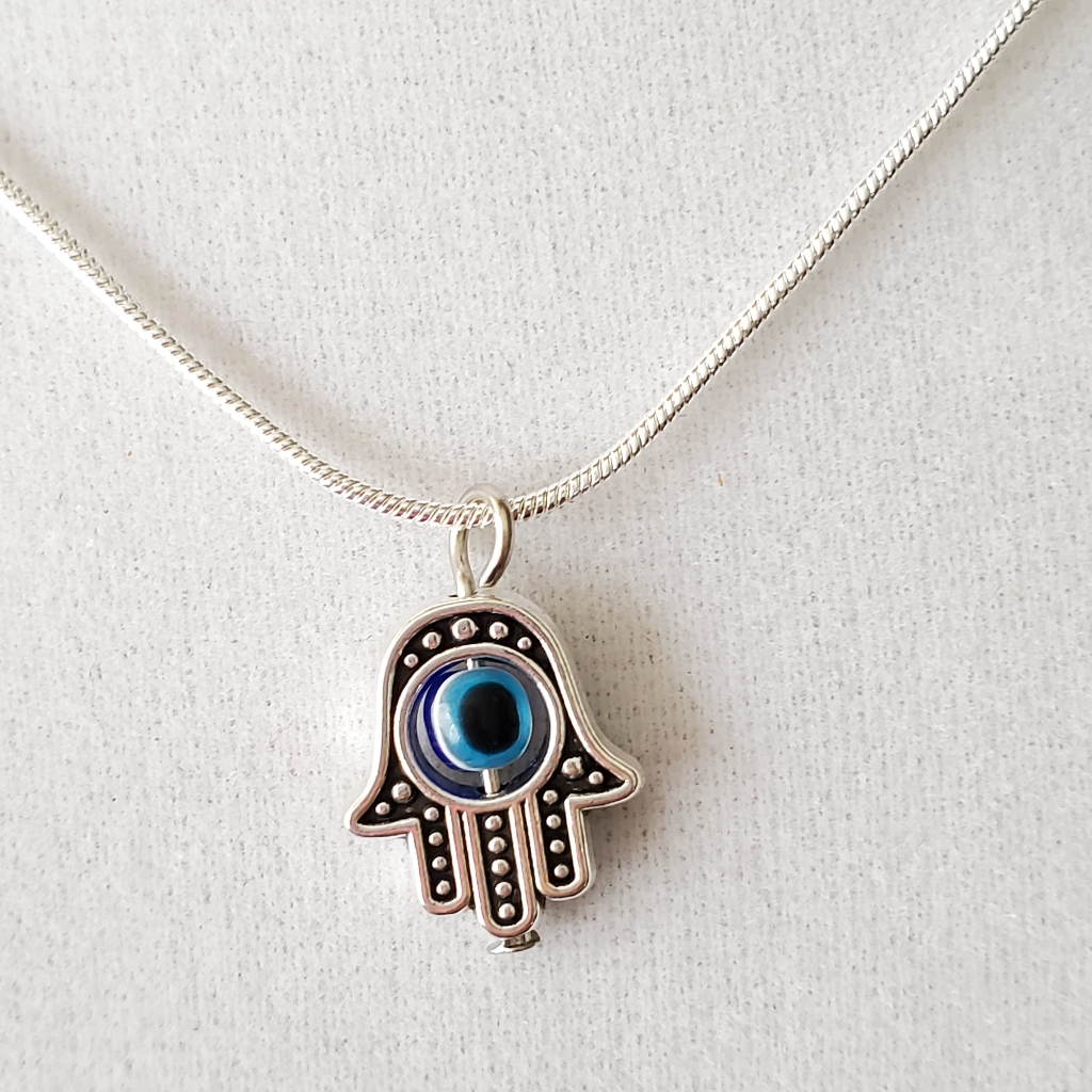 Silver Handsa & Eye Bead .925 Sterling Silver Nec